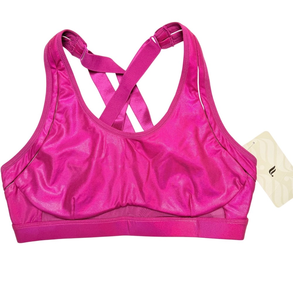 NWT Fabletics Belle Iridescent High-Impact Sports Bra Pink Large Molded Cup